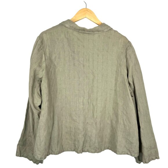 Bryn Walker 100% linen lagen look button top olive sz M - Picture 5 of 10